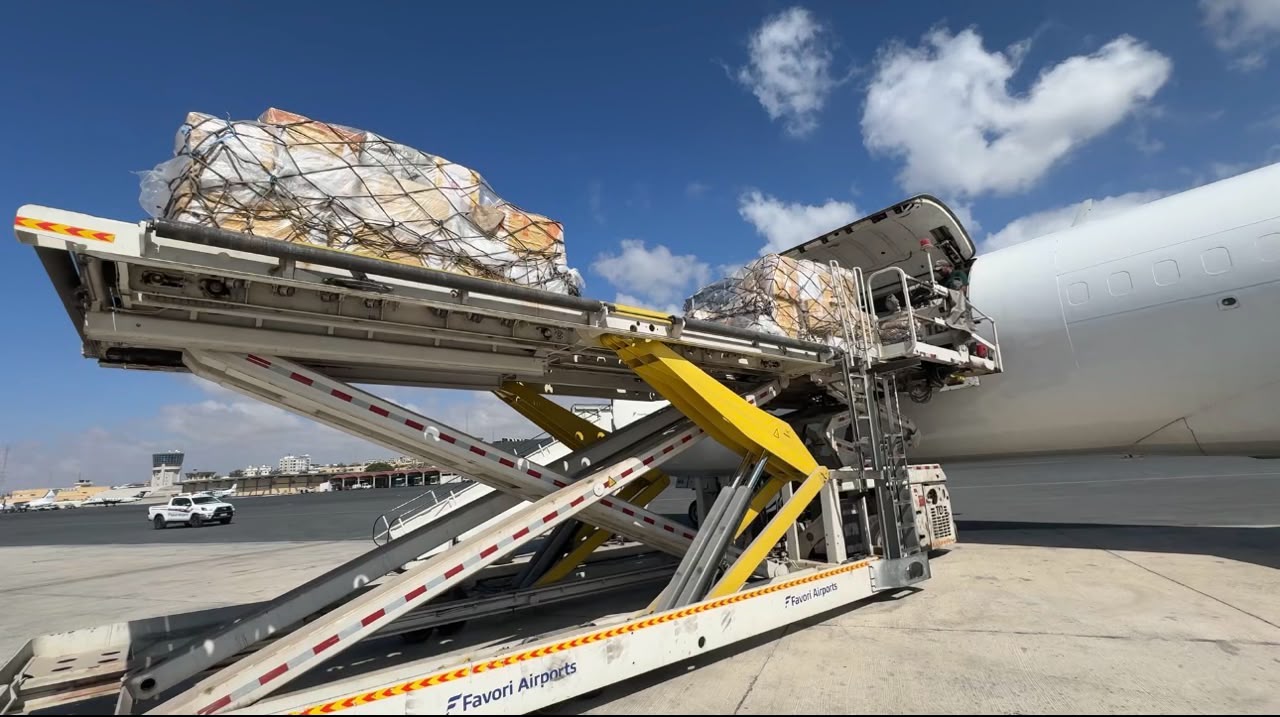Cargo being loaded onto an aircraft